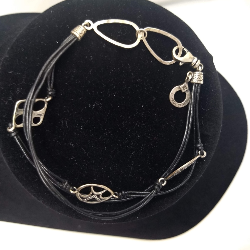 SILPADA STERLING SILVER/LEATHER CHARM BRACELET